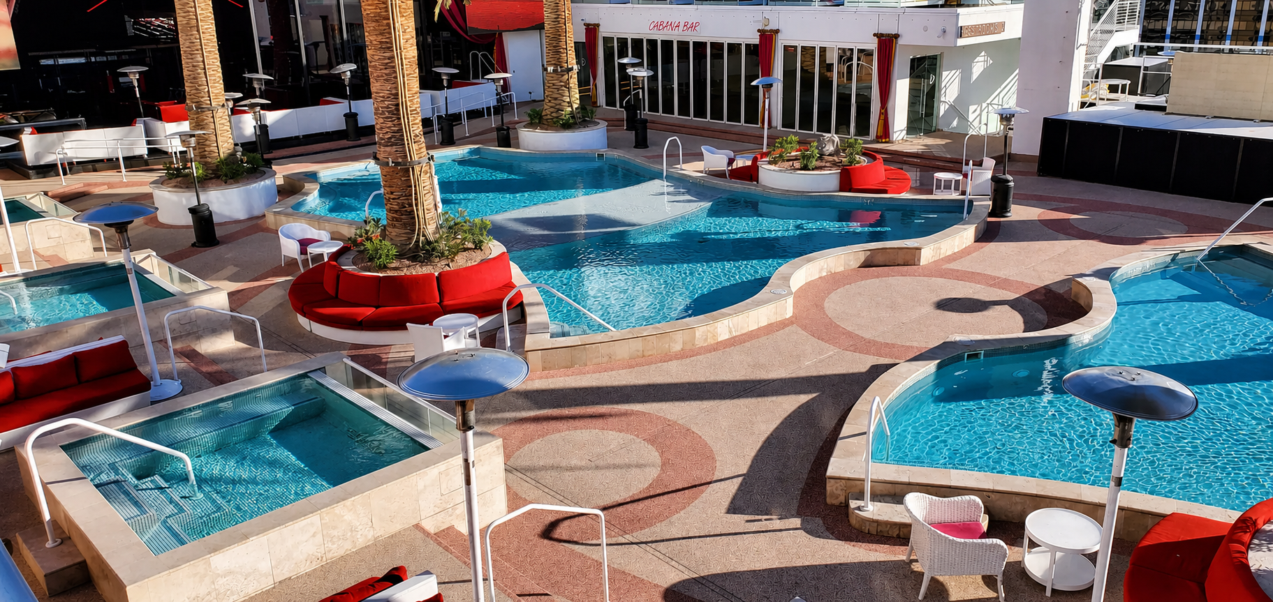 Rubber surfacing around a resort pool