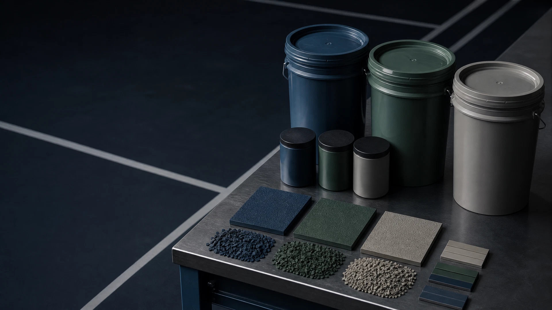 Coordinated acrylic coating components and court-color samples