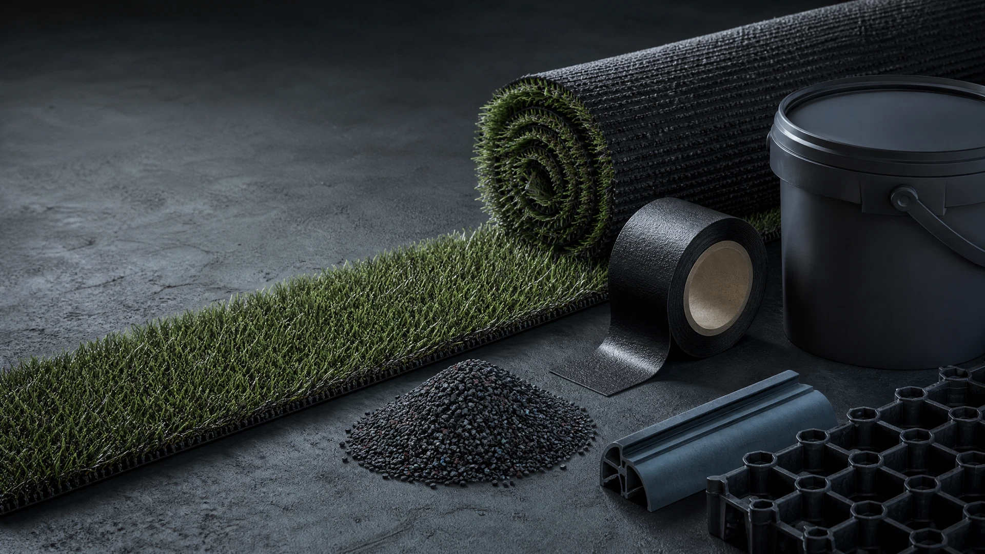 Turf installation components organized for project preparation